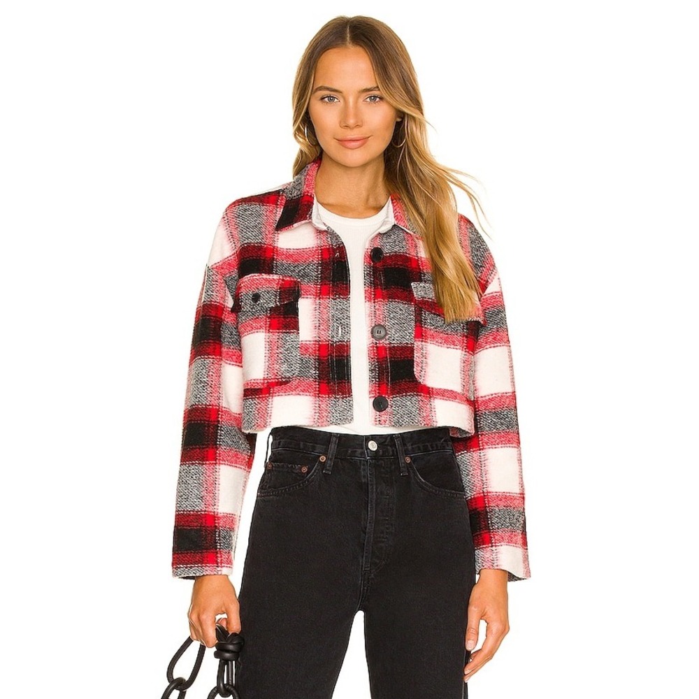 Lovers and Friends Roxy Plaid Cropped Shacket XS